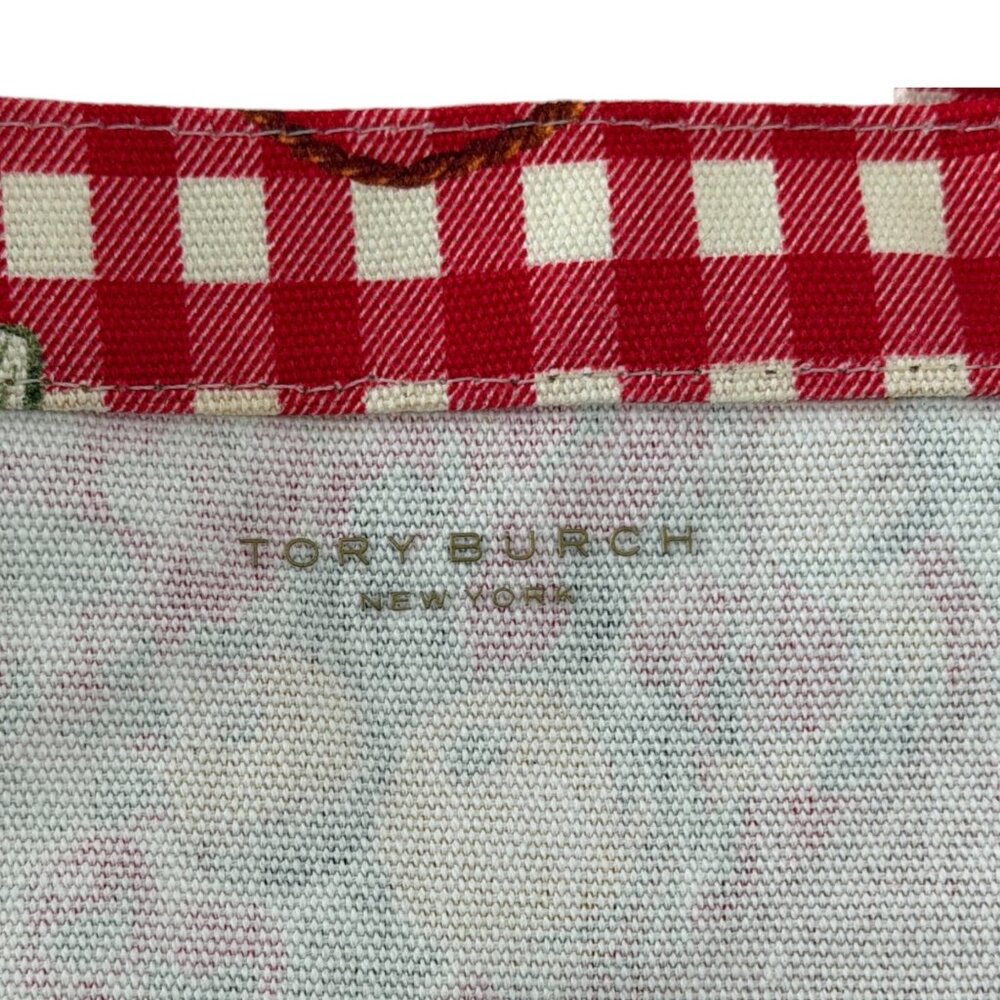 Tory Burch Red Fruits de Marche Plaid Gingham Market Tote Shopping Canvas Bag - Picture 13 of 16
